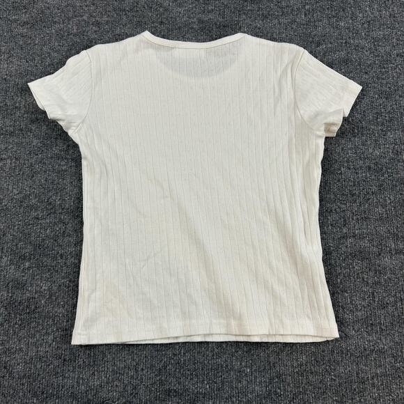 Parke Top Womens Medium Baby Tee White Ribbed Pointelle Knit Minimalist Comfy - Picture 6 of 10